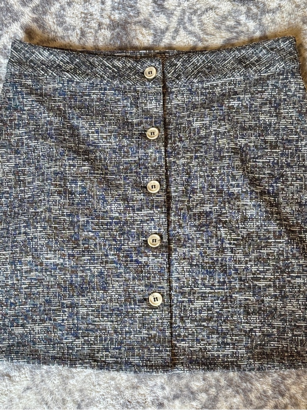 eesome Blue-Gray Textured Button-Front Mini Skirt
